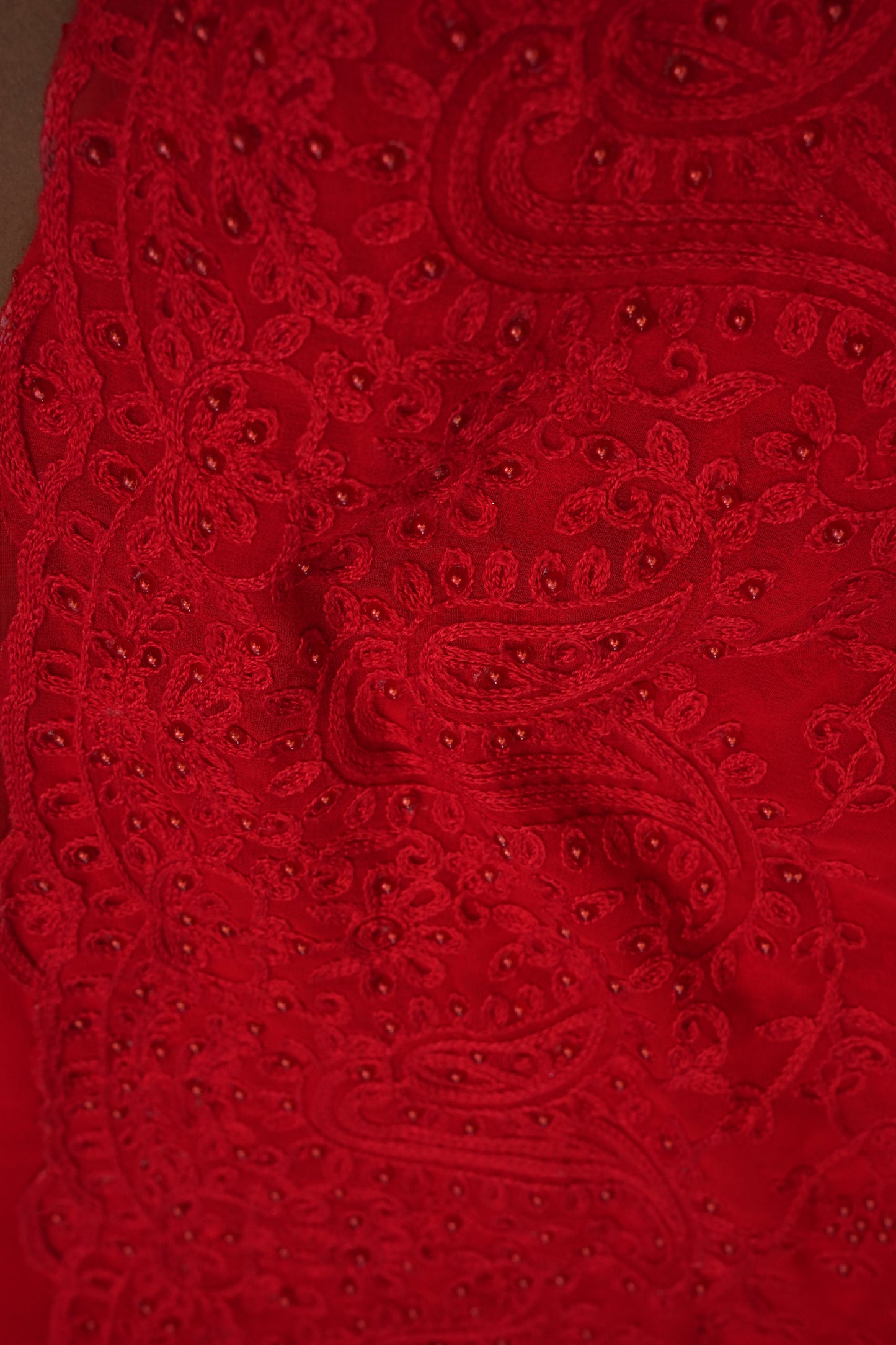 Party Wear Georgette Saree with Tone-on-Tone Embroidery - Scarlet Red