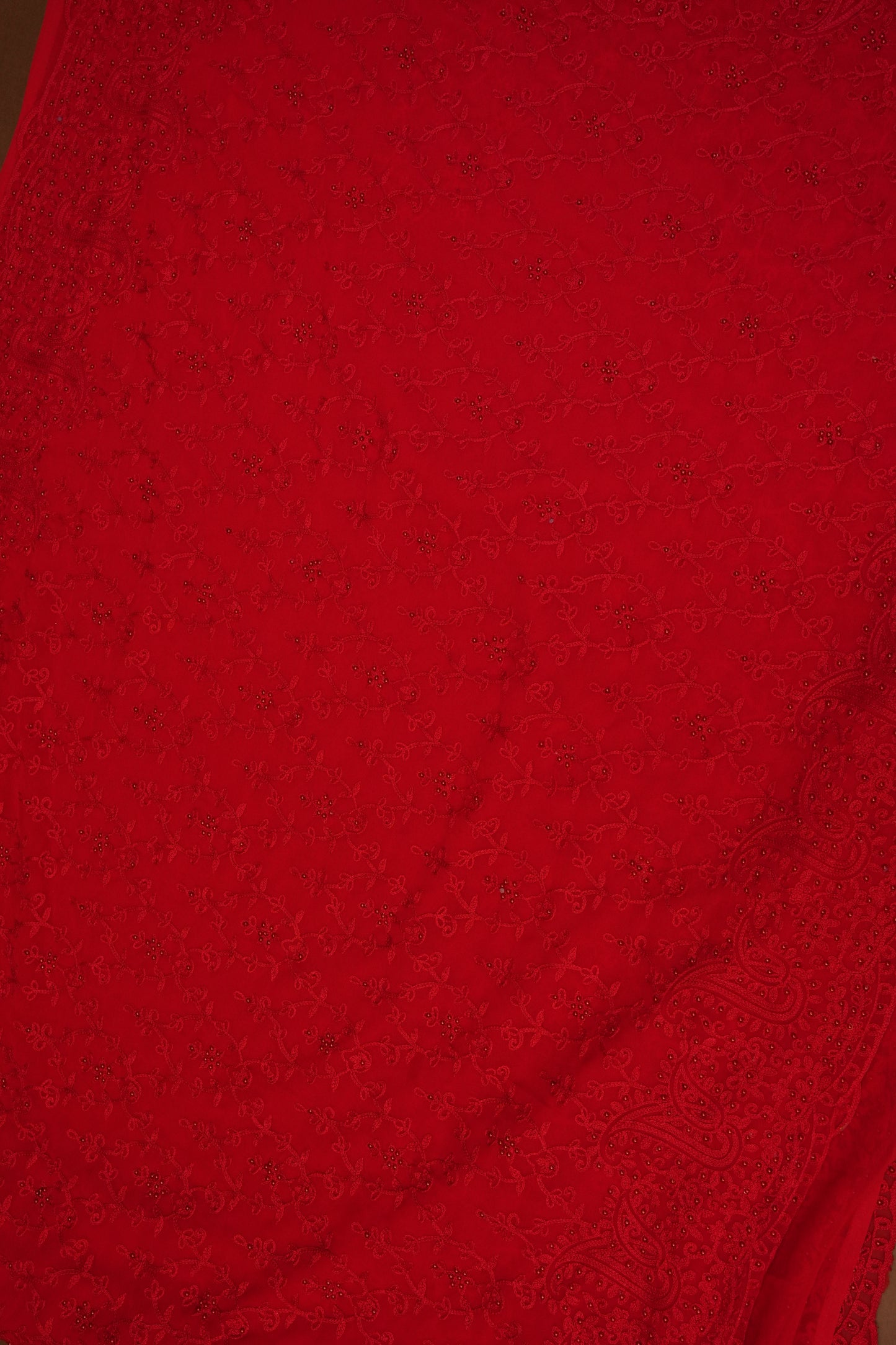 Party Wear Georgette Saree with Tone-on-Tone Embroidery - Scarlet Red