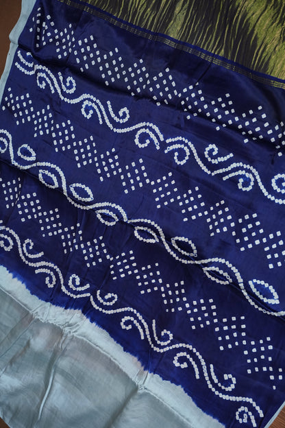 Pure Gajji Silk Saree in Powder Blue with Bandhej Pallu & Bandhani Digital Print
