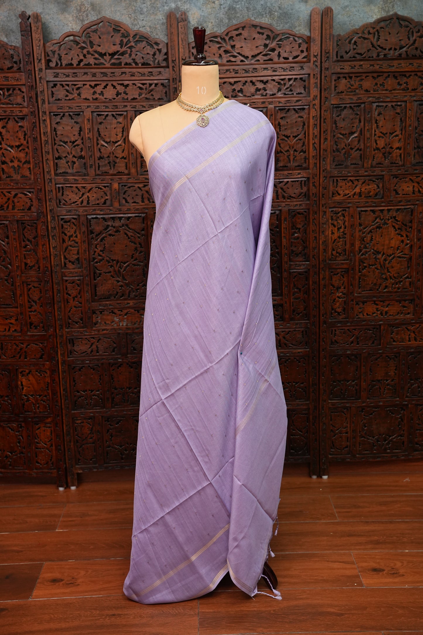 Semi Tussar Silk Saree with Traditional Gap Border – Lavender