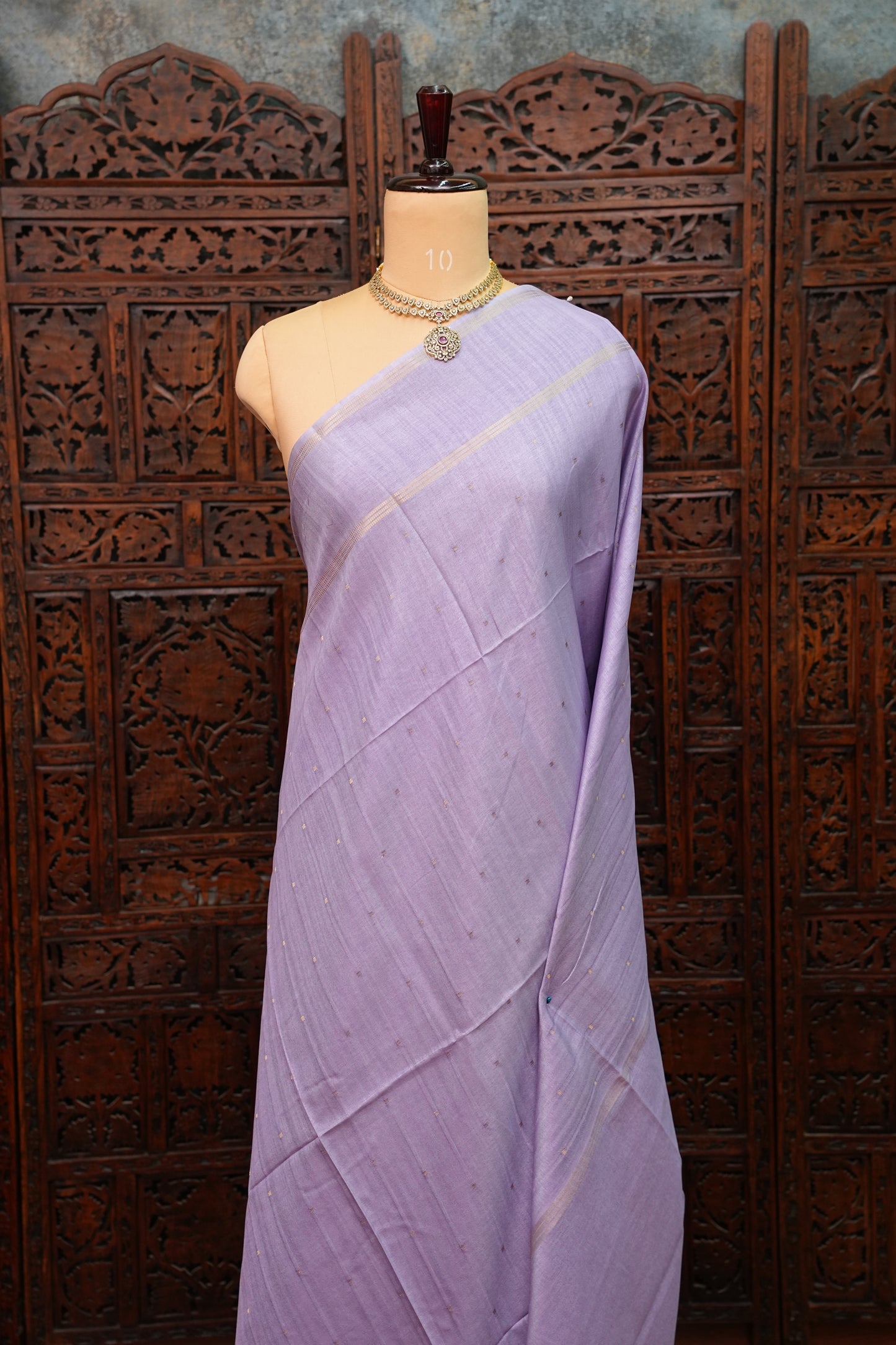 Semi Tussar Silk Saree with Traditional Gap Border – Lavender