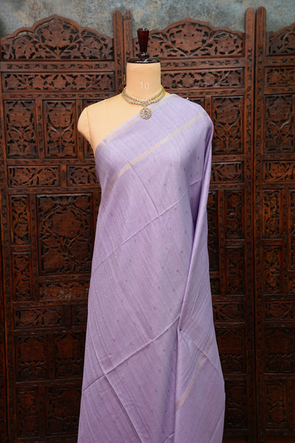 Semi Tussar Silk Saree with Traditional Gap Border – Lavender