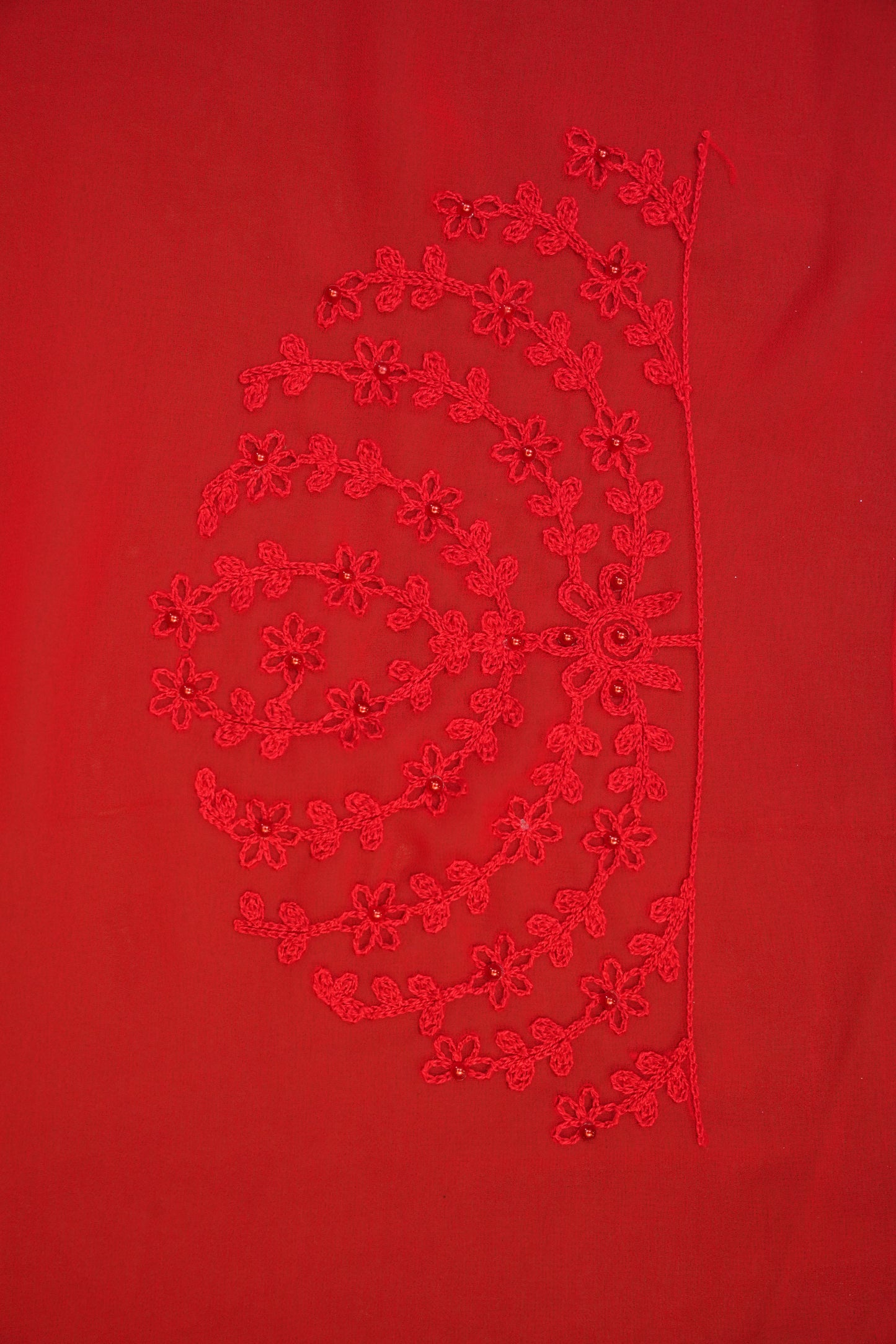 Party Wear Georgette Saree with Tone-on-Tone Embroidery - Scarlet Red