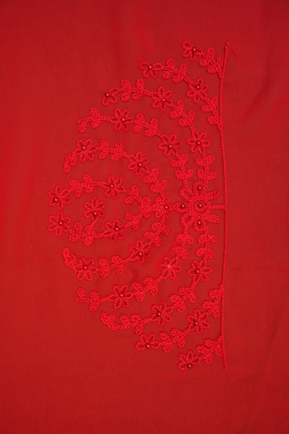 Party Wear Georgette Saree with Tone-on-Tone Embroidery - Scarlet Red