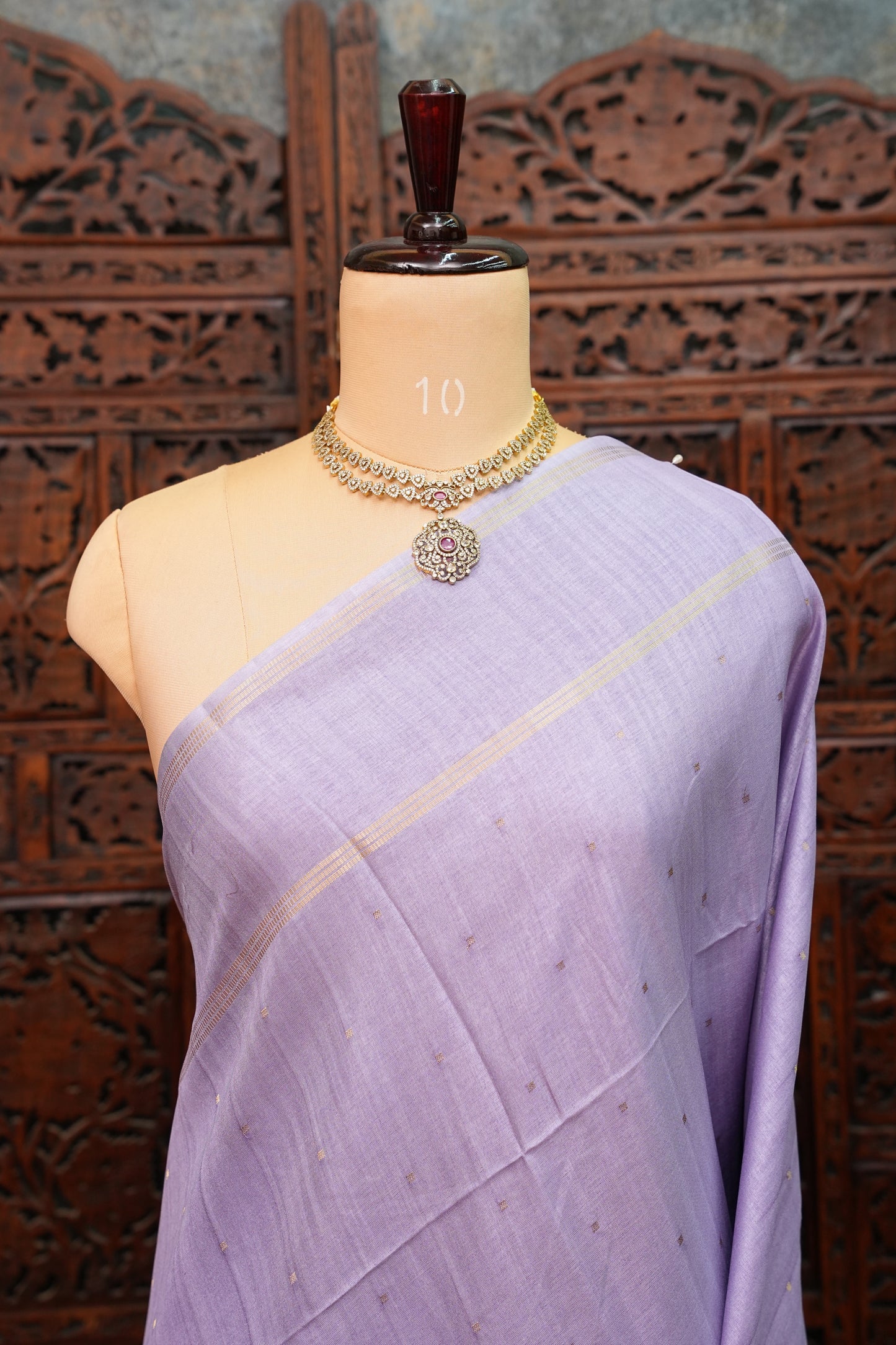 Semi Tussar Silk Saree with Traditional Gap Border – Lavender