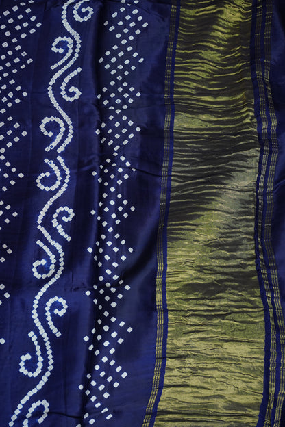 Pure Gajji Silk Saree in Powder Blue with Bandhej Pallu & Bandhani Digital Print