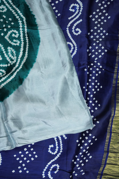 Pure Gajji Silk Saree in Powder Blue with Bandhej Pallu & Bandhani Digital Print