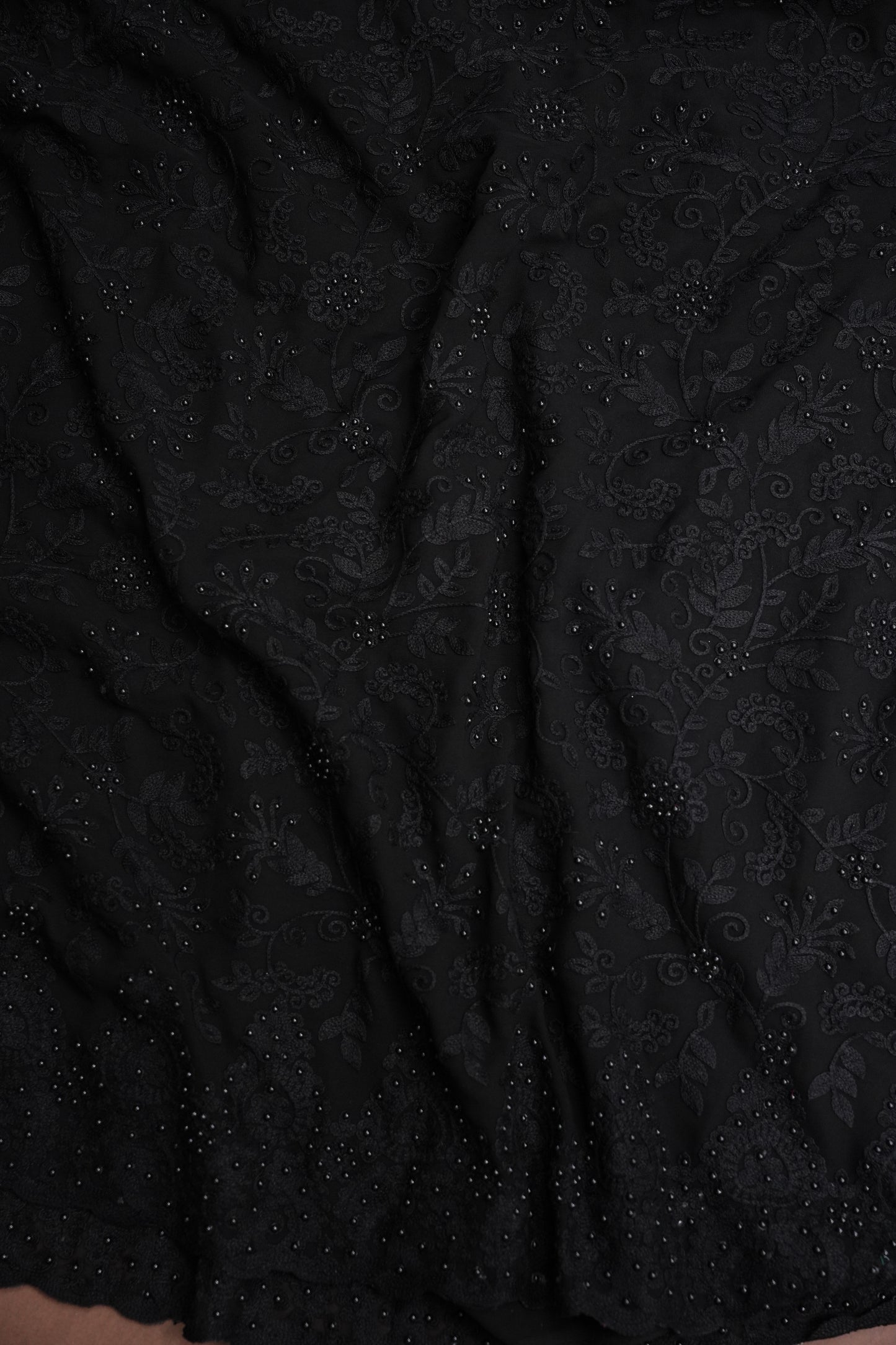Party Wear Georgette Saree with Self-Tone Embroidery - Black