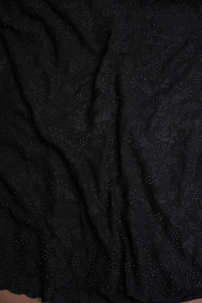 Party Wear Georgette Saree with Self-Tone Embroidery - Black