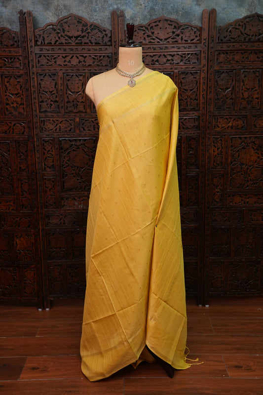 Semi Tussar Silk Saree with Traditional Gap Border – Mustard Yellow