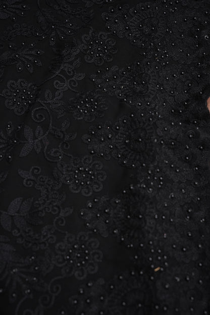 Party Wear Georgette Saree with Self-Tone Embroidery - Black