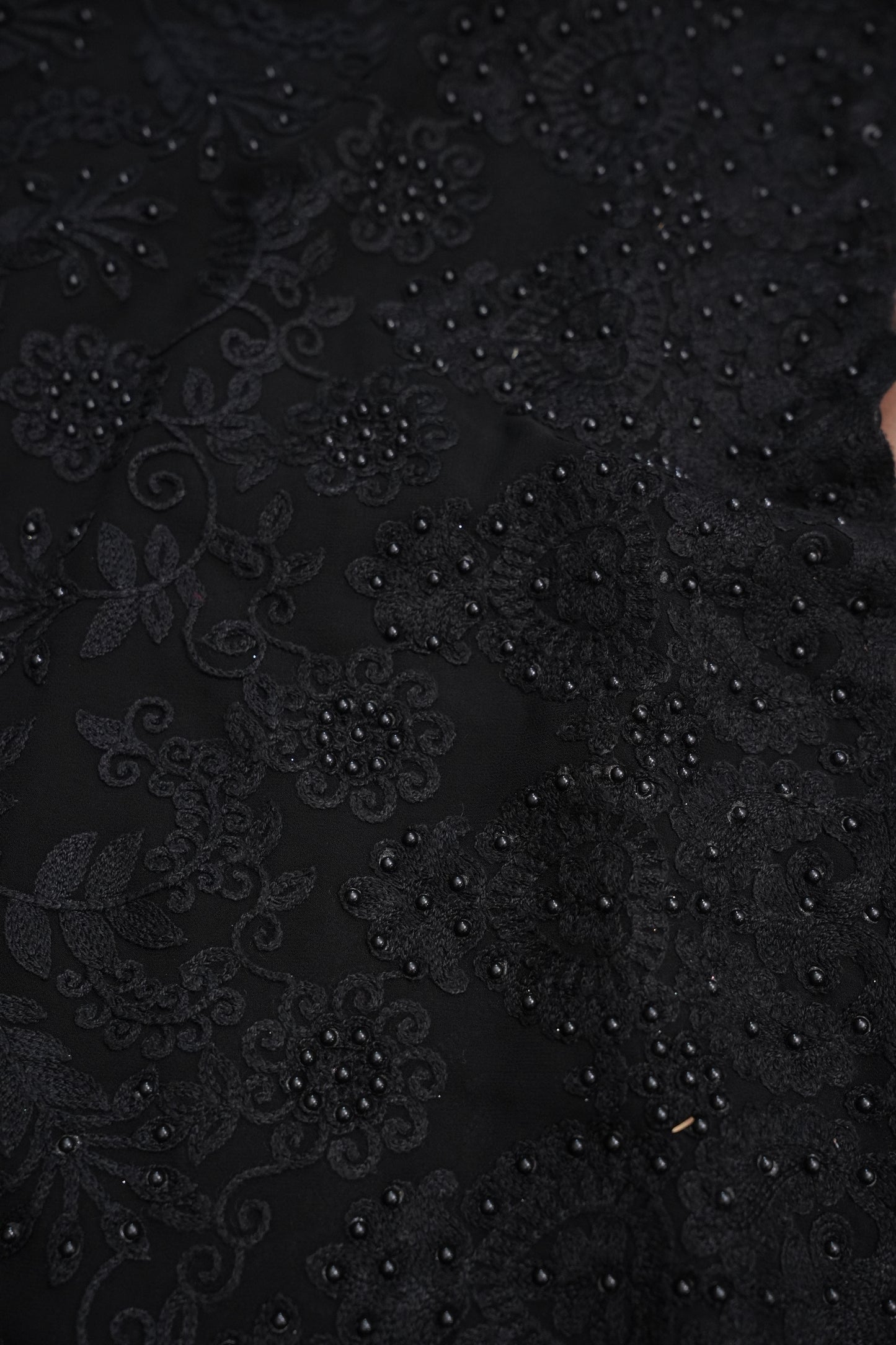 Party Wear Georgette Saree with Self-Tone Embroidery - Black