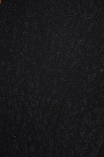 Party Wear Georgette Saree with Self-Tone Embroidery - Black