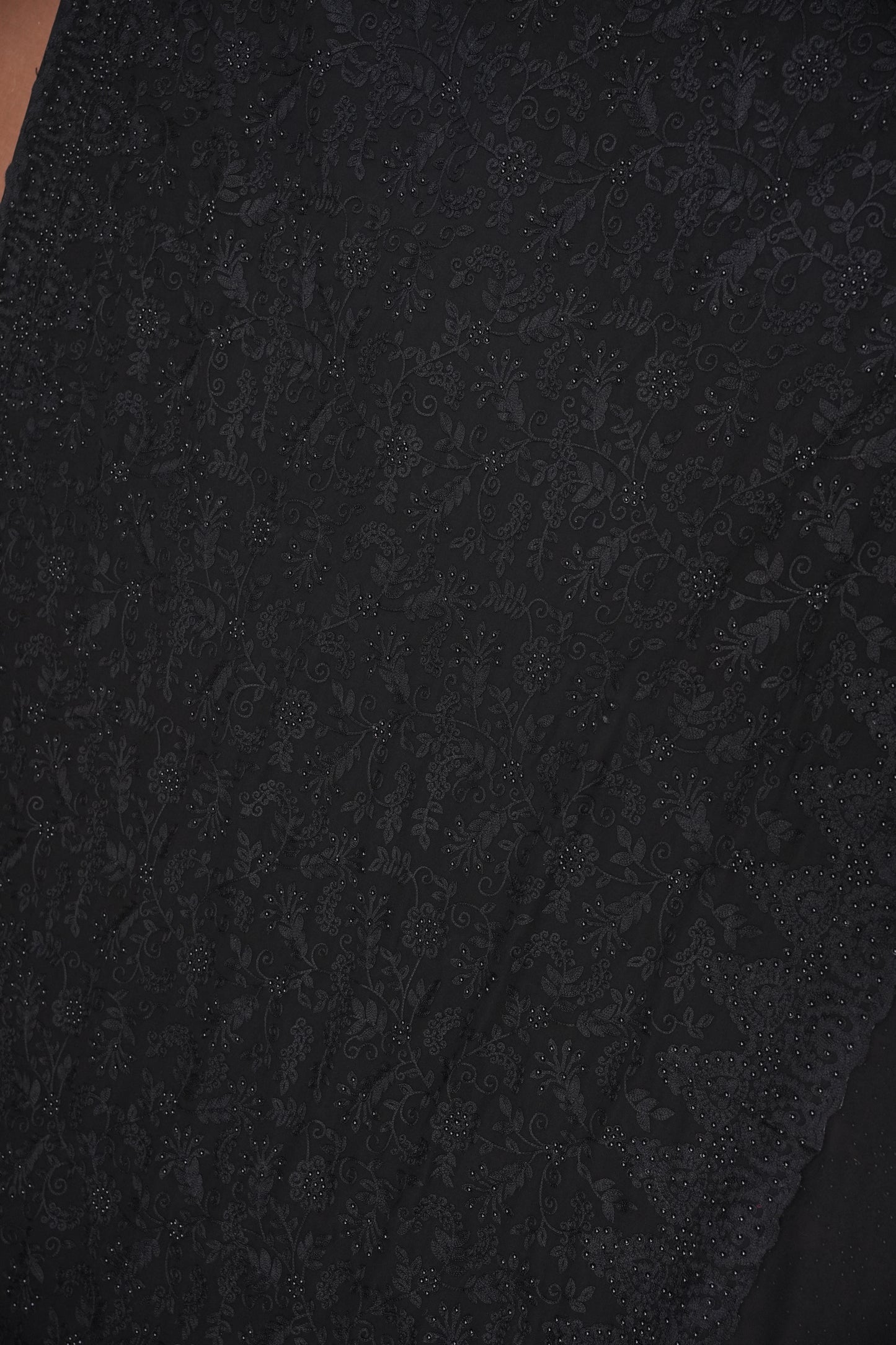 Party Wear Georgette Saree with Self-Tone Embroidery - Black