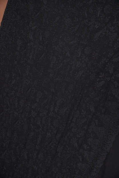 Party Wear Georgette Saree with Self-Tone Embroidery - Black