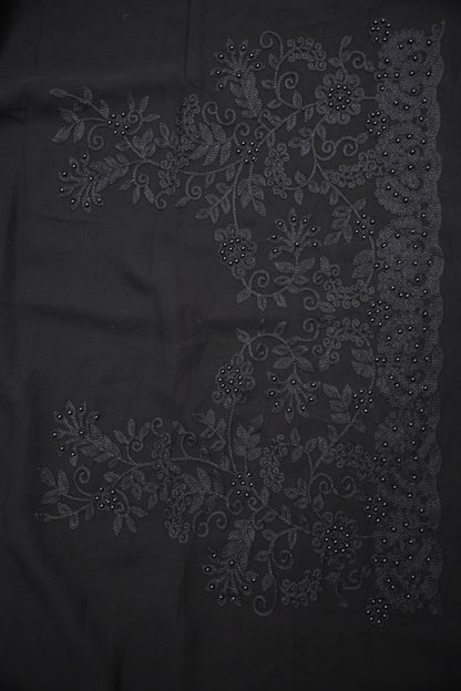 Party Wear Georgette Saree with Self-Tone Embroidery - Black