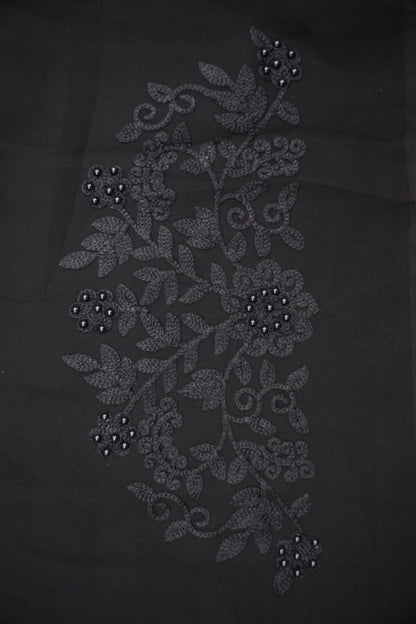 Party Wear Georgette Saree with Self-Tone Embroidery - Black