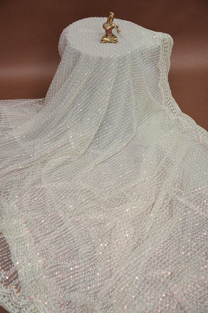 Party Wear Saree with All-Over Bead & Sequin Embellishments - Pastel Green