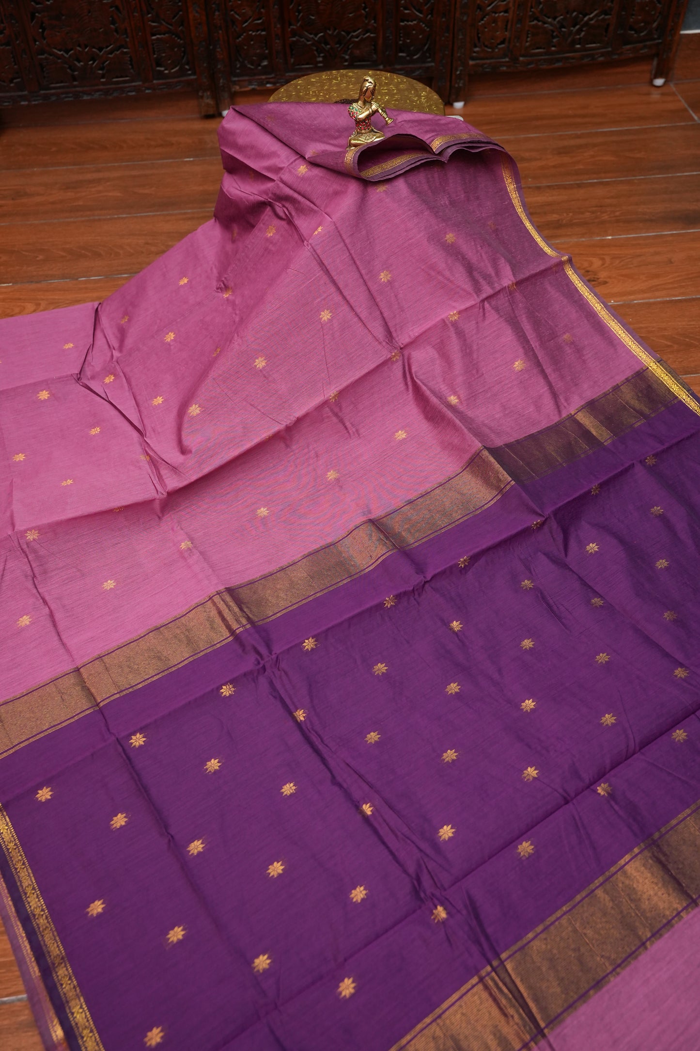 Semi Maheshwari Silk Cotton Saree – Dusty Rose & Purple