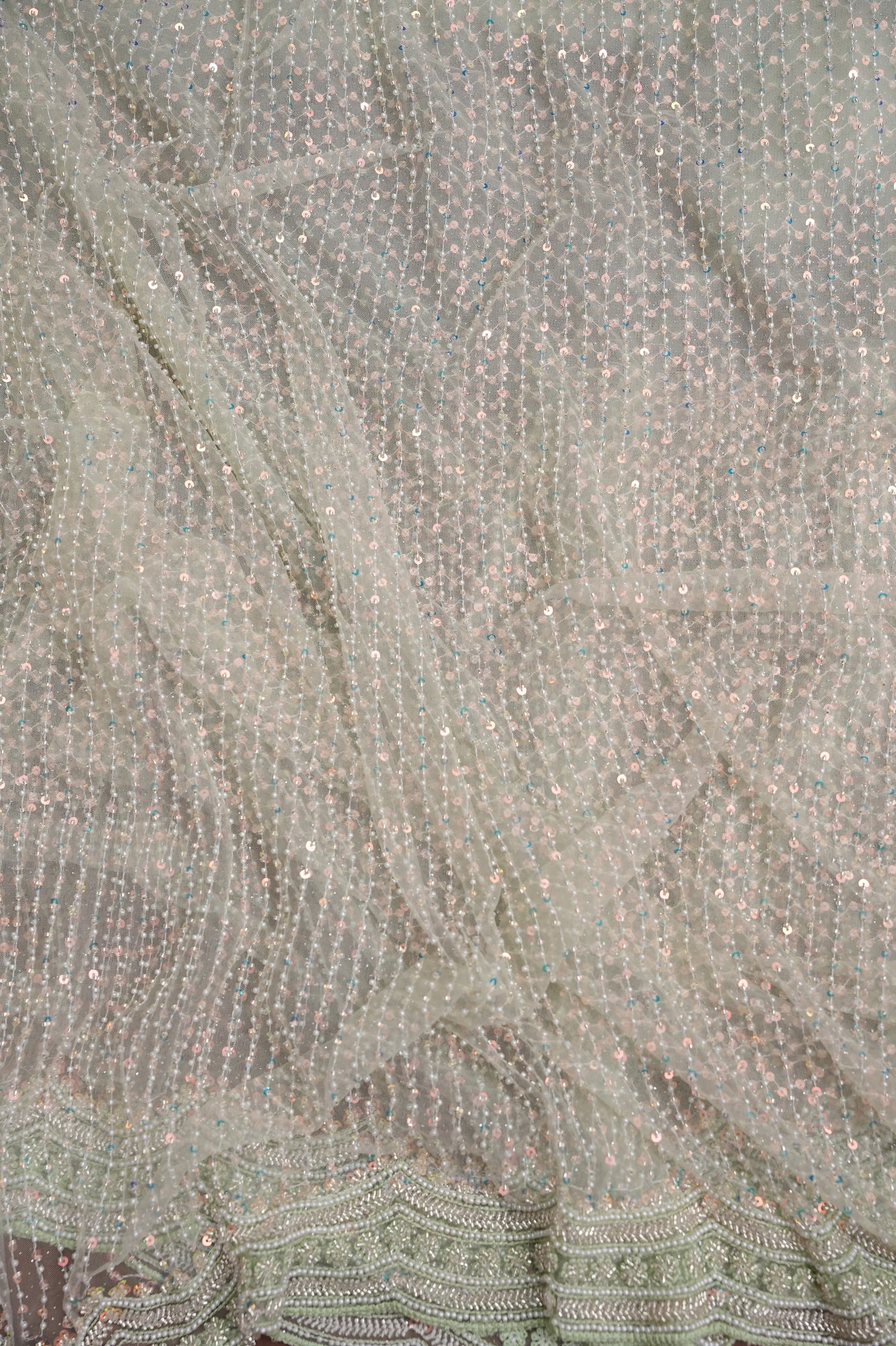 Party Wear Saree with All-Over Bead & Sequin Embellishments - Pastel Green