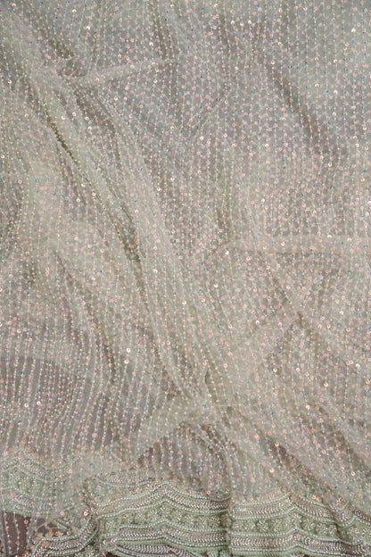 Party Wear Saree with All-Over Bead & Sequin Embellishments - Pastel Green