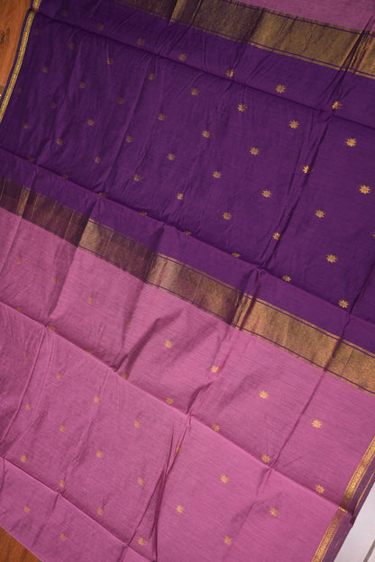 Semi Maheshwari Silk Cotton Saree – Dusty Rose & Purple