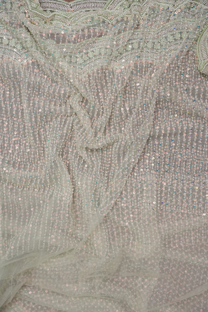 Party Wear Saree with All-Over Bead & Sequin Embellishments - Pastel Green