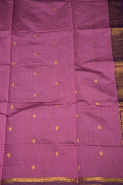 Semi Maheshwari Silk Cotton Saree – Dusty Rose & Purple