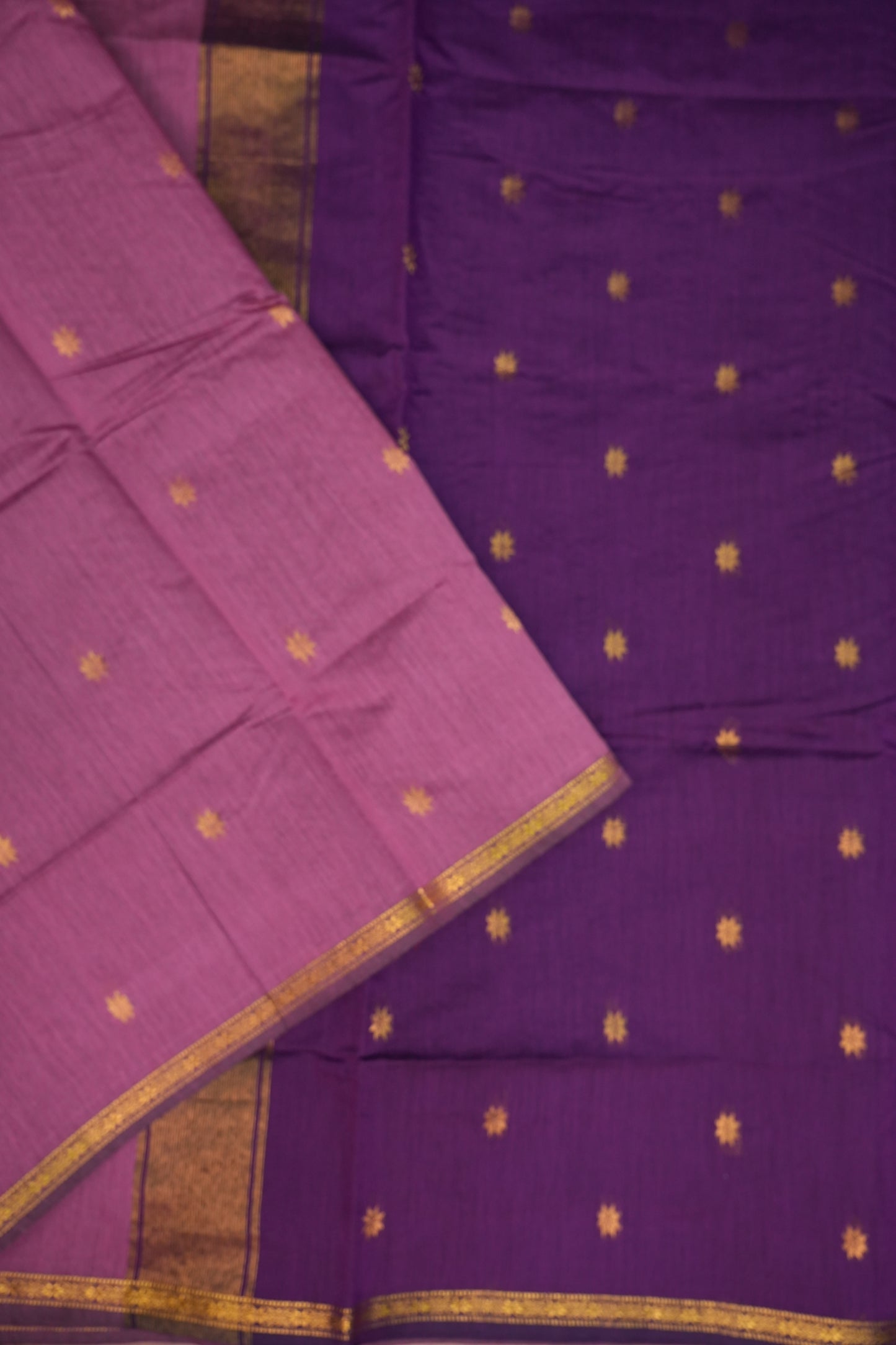 Semi Maheshwari Silk Cotton Saree – Dusty Rose & Purple