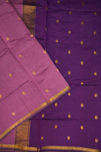 Semi Maheshwari Silk Cotton Saree – Dusty Rose & Purple
