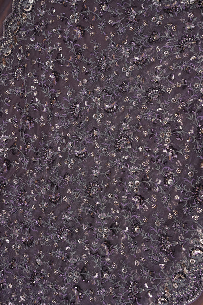 Party Wear Net Saree with Multi-Tone Sequin Embroidery - Purple Grey