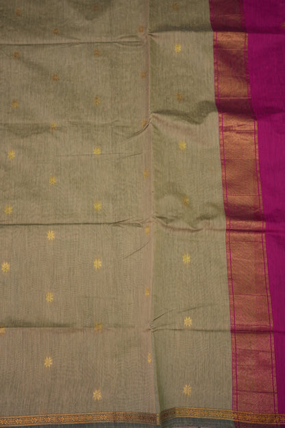 Semi Maheshwari Silk Cotton Saree – Beige Gold & Rani Pink