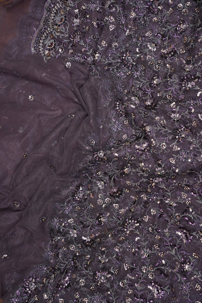 Party Wear Net Saree with Multi-Tone Sequin Embroidery - Purple Grey