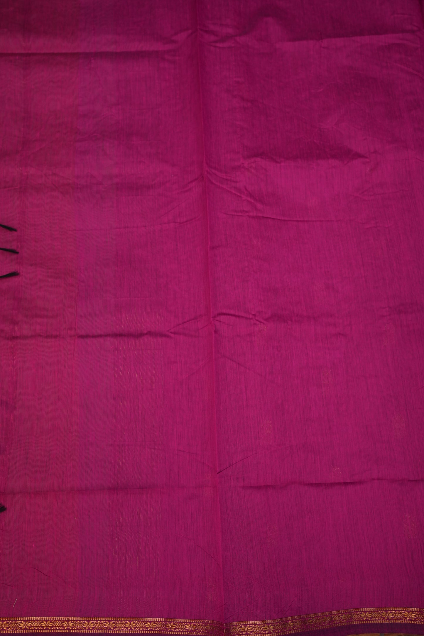 Semi Maheshwari Silk Cotton Saree – Beige Gold & Rani Pink
