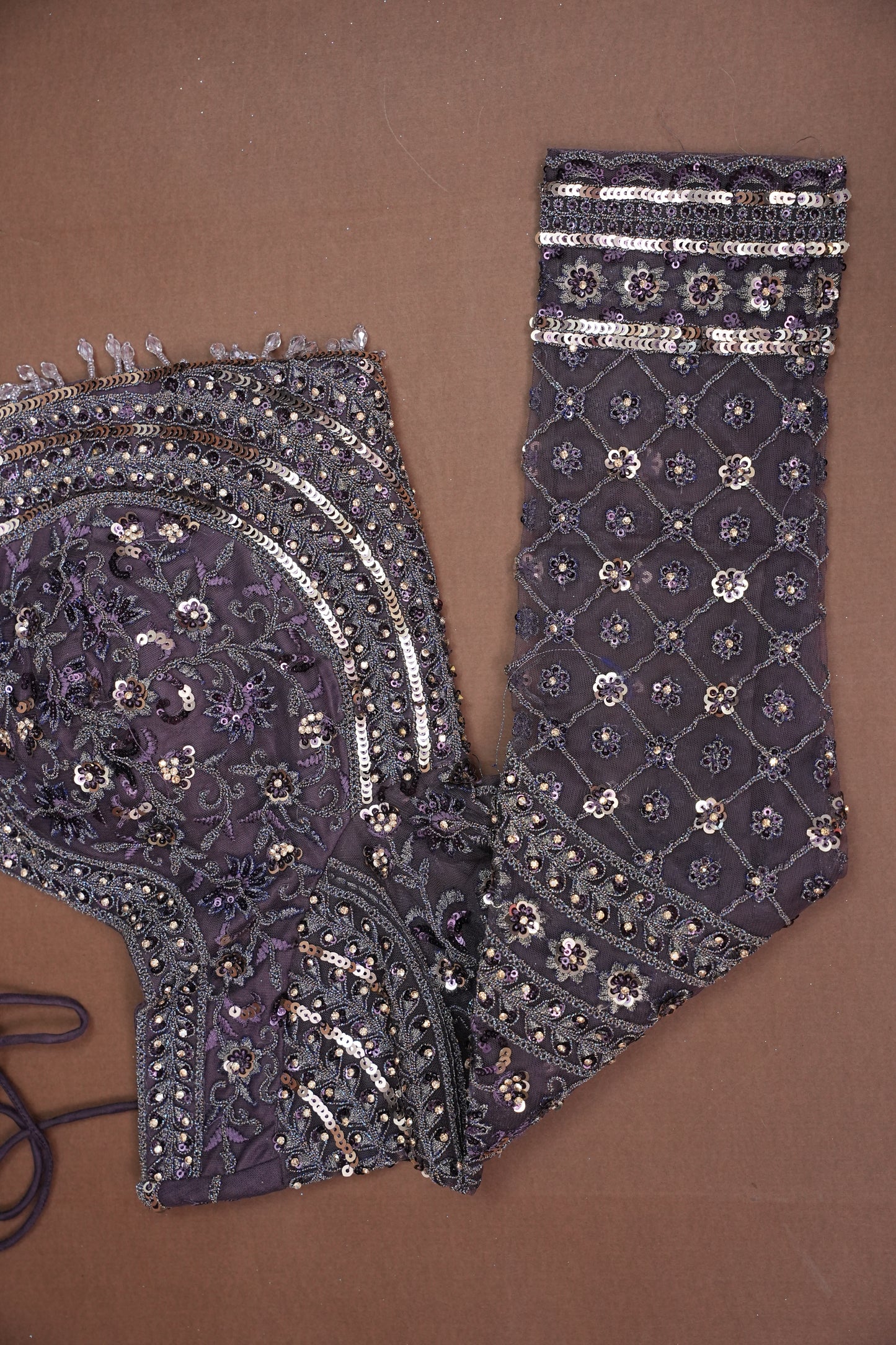 Party Wear Net Saree with Multi-Tone Sequin Embroidery - Purple Grey