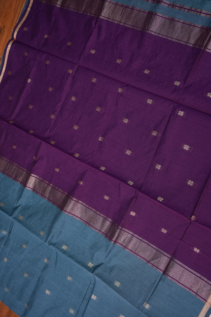 Semi Maheshwari Silk Cotton Saree – Dusty Blue & Purple
