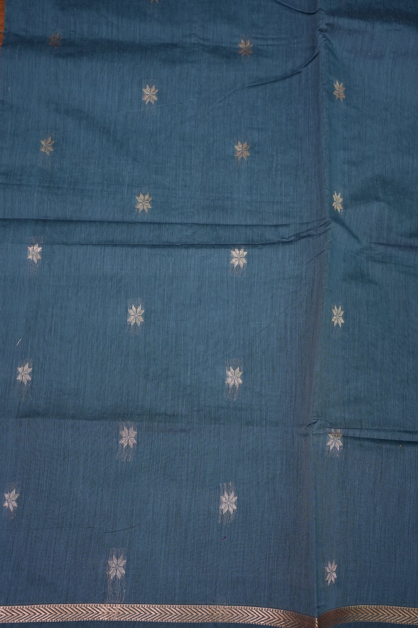 Semi Maheshwari Silk Cotton Saree – Dusty Blue & Purple