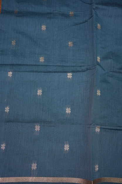 Semi Maheshwari Silk Cotton Saree – Dusty Blue & Purple