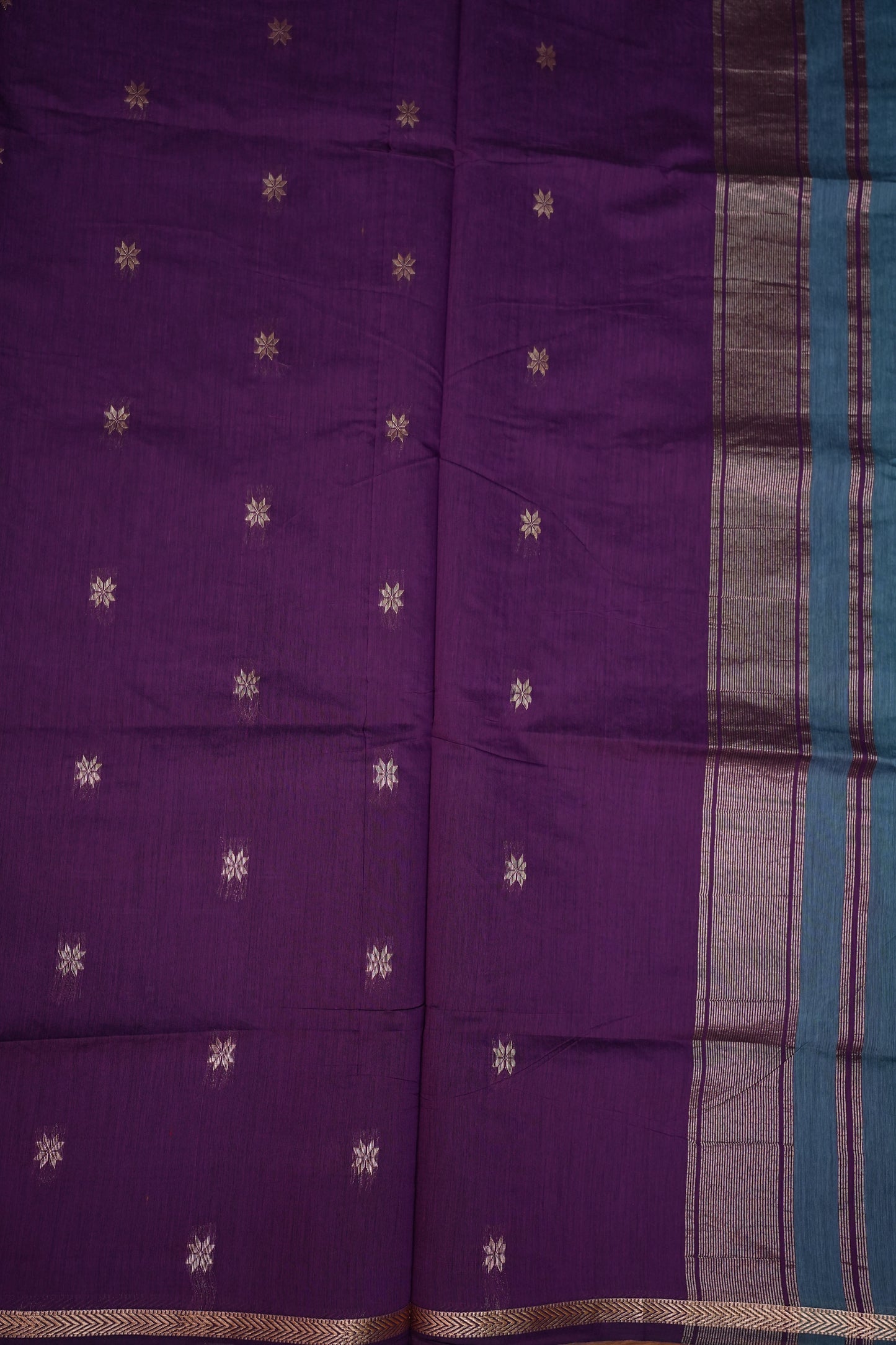 Semi Maheshwari Silk Cotton Saree – Dusty Blue & Purple