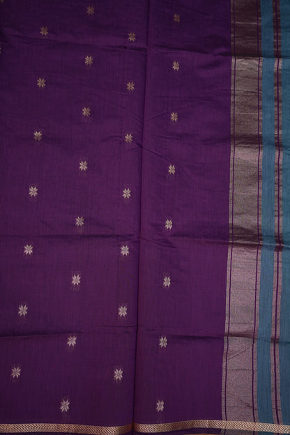Semi Maheshwari Silk Cotton Saree – Dusty Blue & Purple