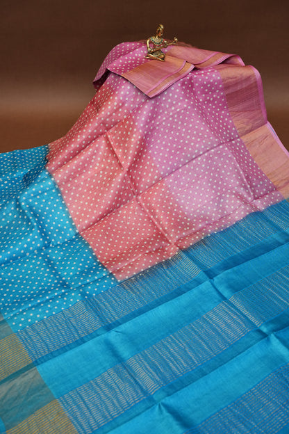 Geometric Patterned Pure Tussar Silk Saree-Pink|Silk Mark Certified
