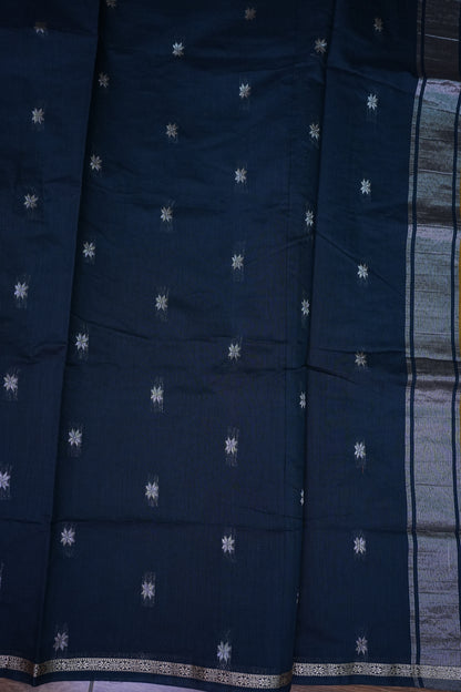 Semi Maheshwari Silk Cotton Saree – Mustard Gold & Navy Blue