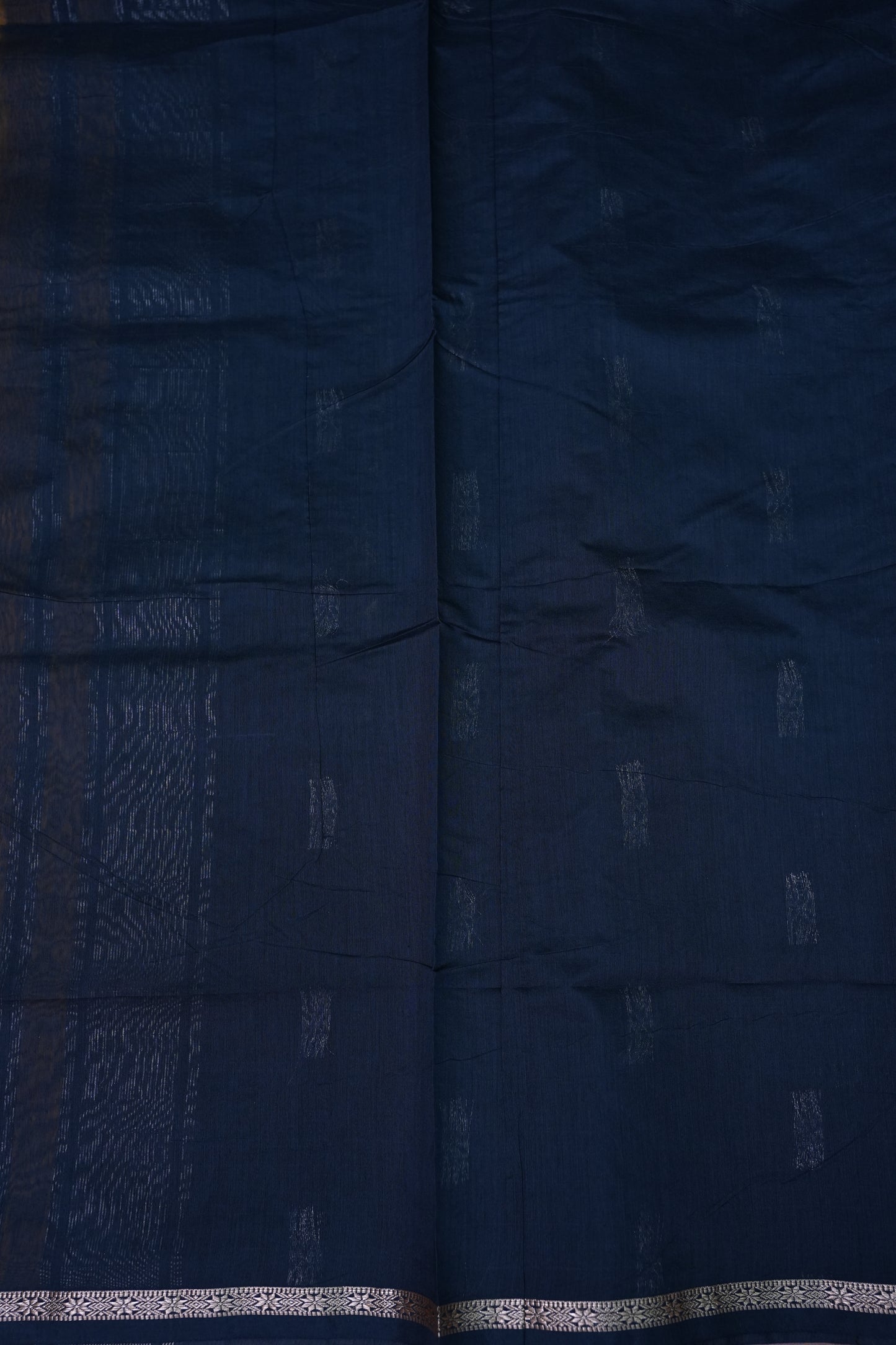 Semi Maheshwari Silk Cotton Saree – Mustard Gold & Navy Blue