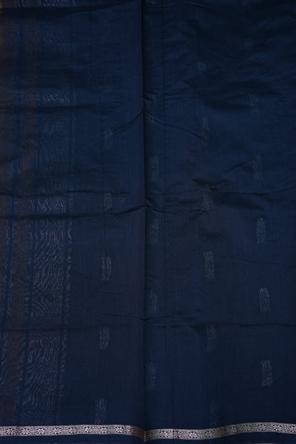 Semi Maheshwari Silk Cotton Saree – Mustard Gold & Navy Blue