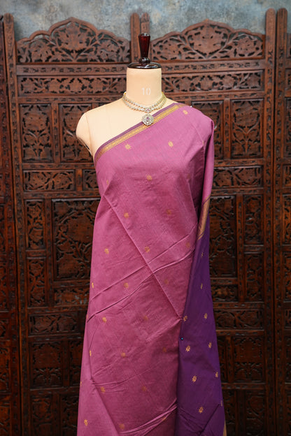 Semi Maheshwari Silk Cotton Saree – Dusty Rose & Purple