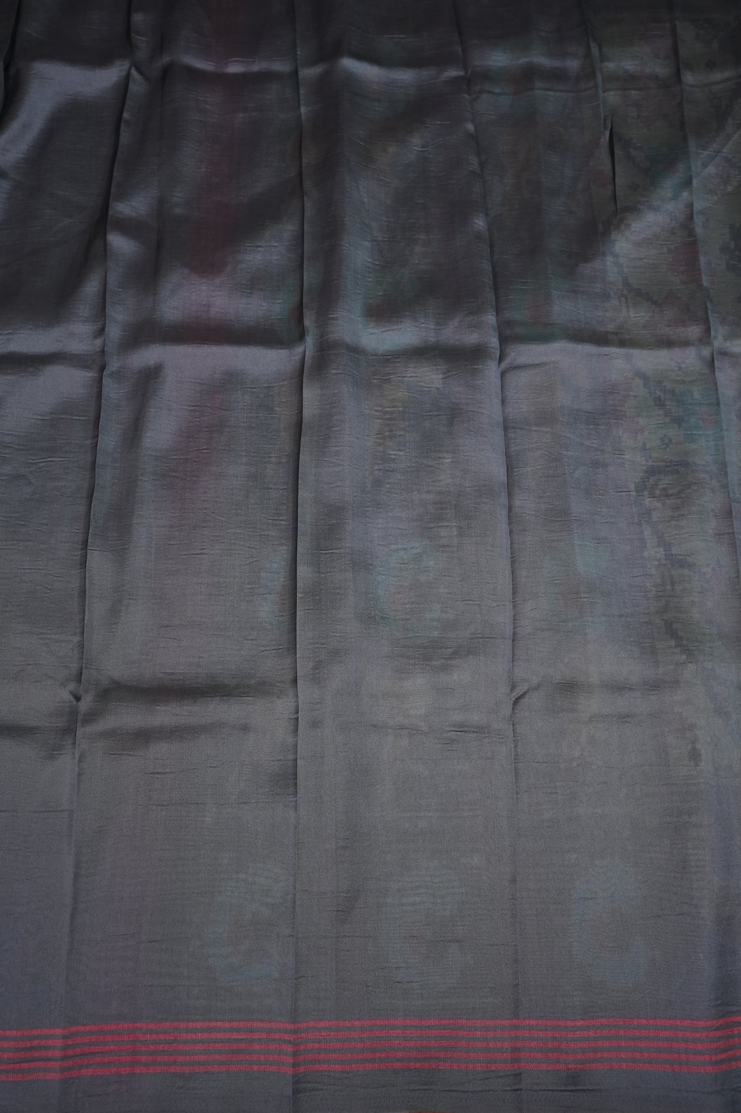 Tussar Saree with Kalamkari Body & Patola-Inspired Border and Pallu – Olive Green & Charcoal Grey