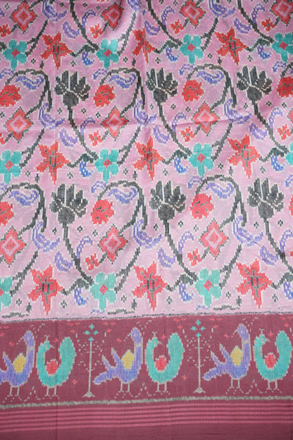 Tussar Saree with Kalamkari Body & Patola-Inspired Border and Pallu – Dusty Rose & Maroon