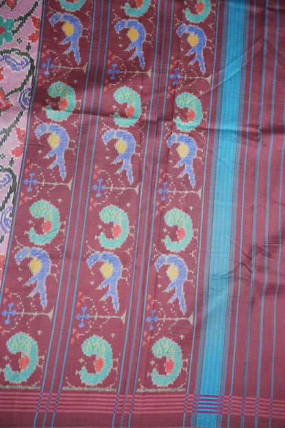 Tussar Saree with Kalamkari Body & Patola-Inspired Border and Pallu – Dusty Rose & Maroon