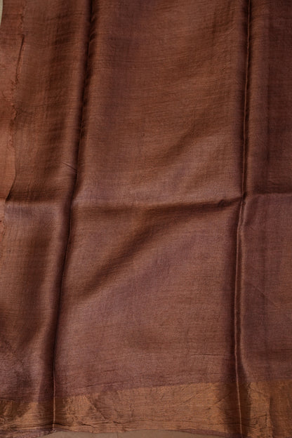 Floral Printed Pure Tussar Silk Saree-Half white|Silk Mark Certified