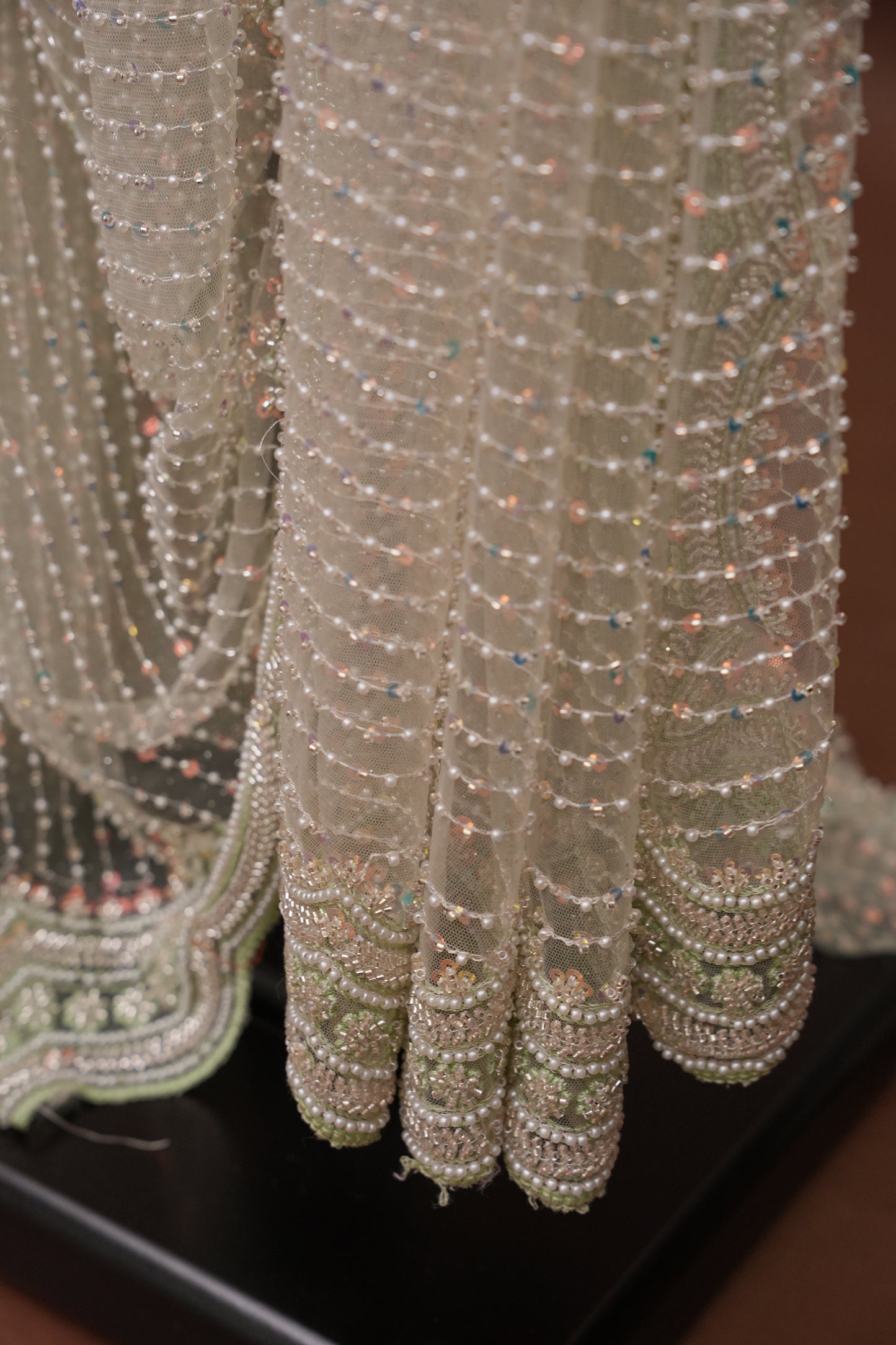 Party Wear Saree with All-Over Bead & Sequin Embellishments - Pastel Green